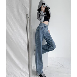 [QCCC] Quần JEANS ỐNG ĐỨNG cạp chéo HÀNG CAO CẤP - 2 màu dáng dài dày dặn, form chuẩn đẹp - ##681