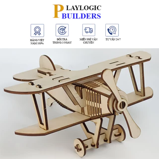 Đồ Chơi Trí Tuệ, Cho Bé Trai, Lắp Ráp Mô Hình 3D Bằng gỗ Máy Bay 04, Playlogicbuilders LRMH3D- 004