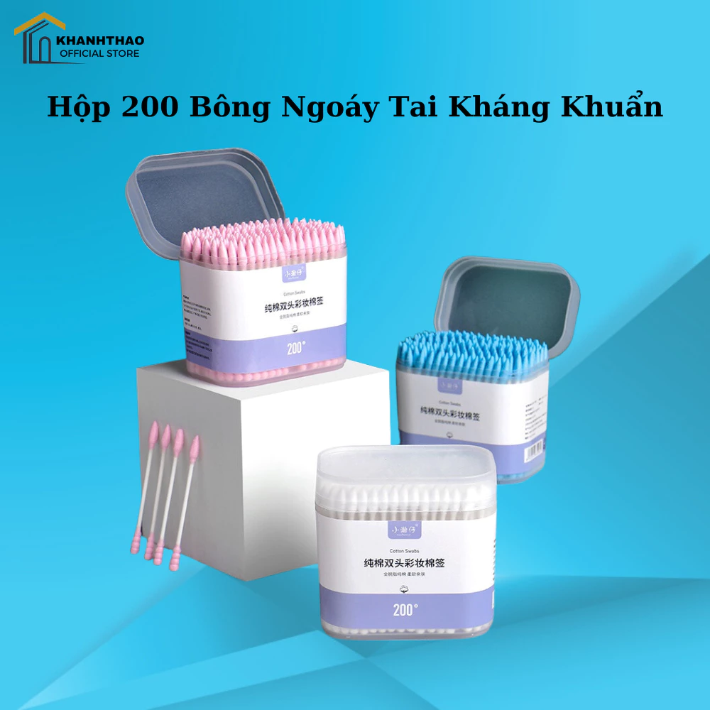 Hộp 200 tăm bông ngoáy tai hai đầu dùng một lần tiện dụng mềm mịn kháng khuẩn - K209