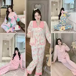 Bộ pijama lụa Mango dài tay cổ bèo mặc ở nhà hoặc đi chơi linh hoạt và thoải mái Freesize 40-58kg