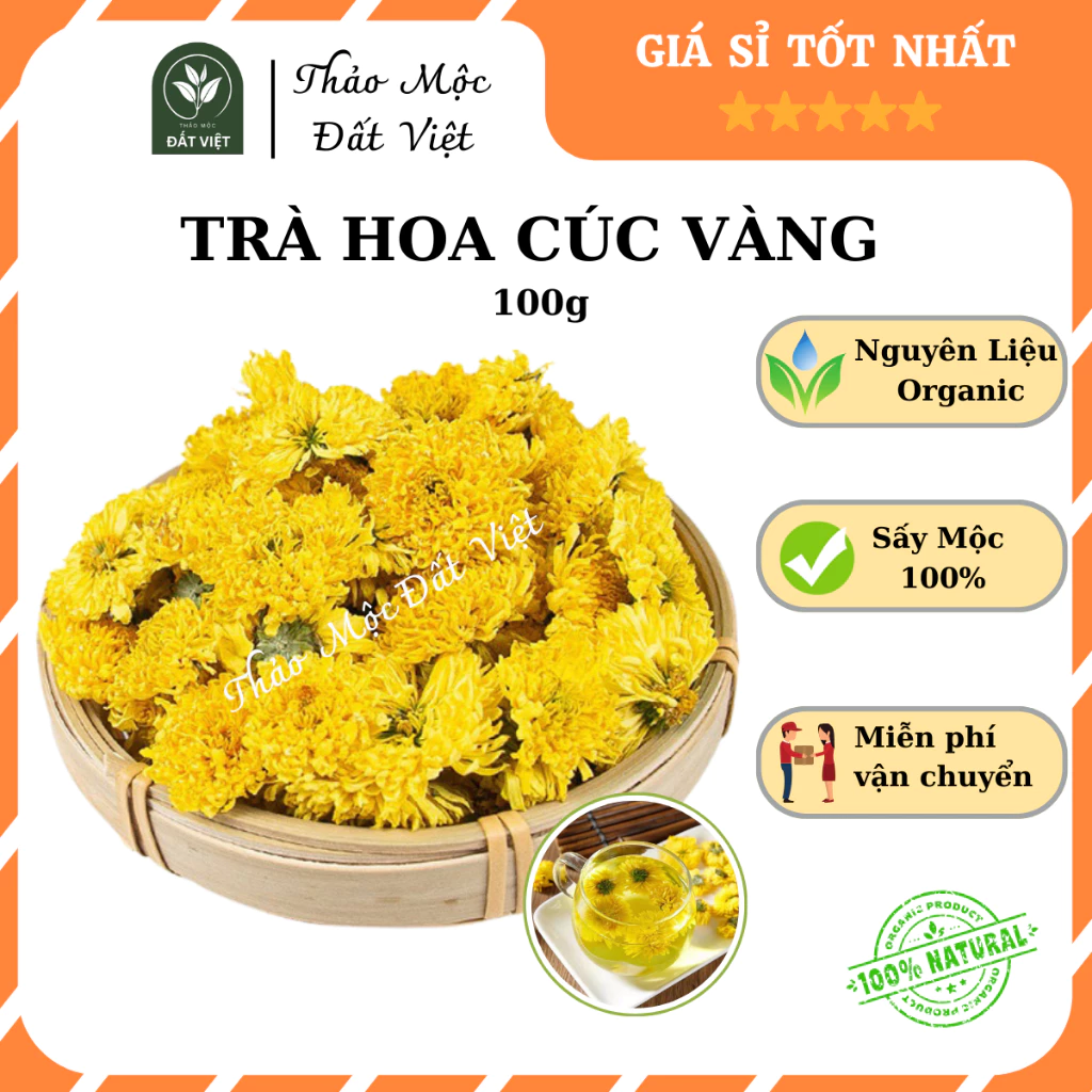 Trà Hoa Cúc Vàng Cao Cấp Sấy Khô 100g Đẹp Da, Ngủ Ngon, Thanh Nhiệt Giải Độc - Thảo Mộc Đất Việt