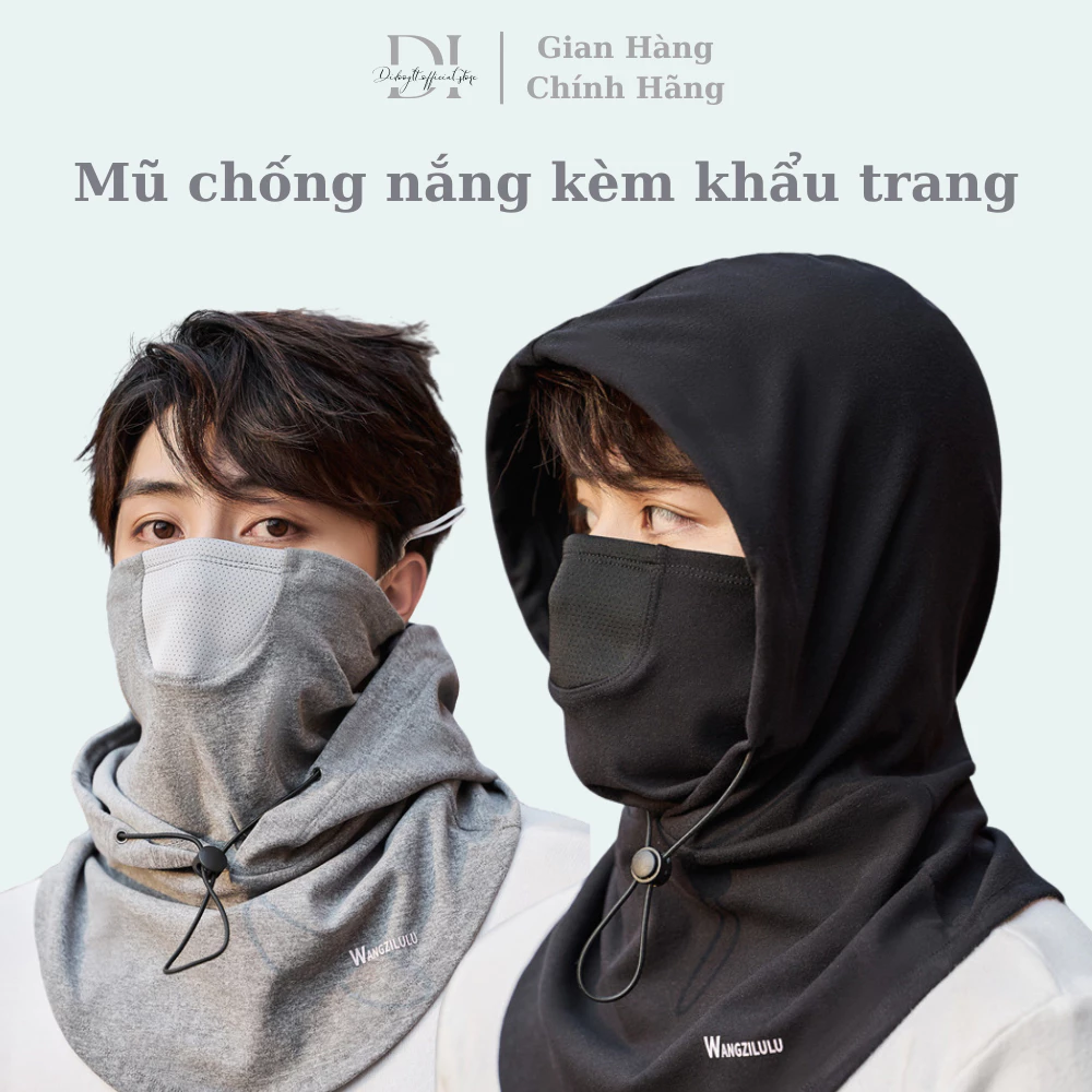 Mũ Trùm Đầu Chống Nắng Kèm Khẩu Trang Nam Nữ - Nón Che Nắng Chống Tia UV Có Dây Rút