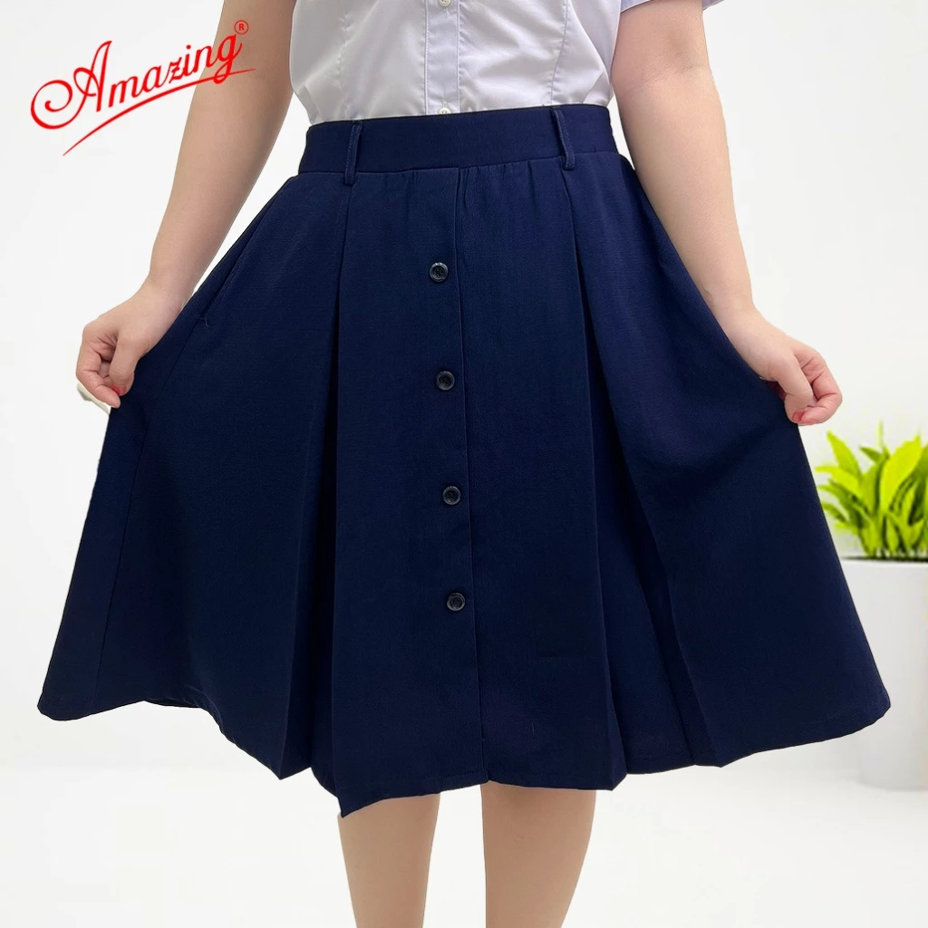 Chân váy học sinh cao cấp, có quần bên trong, có túi, lưng chun phía sau, có size lớn, Amazing