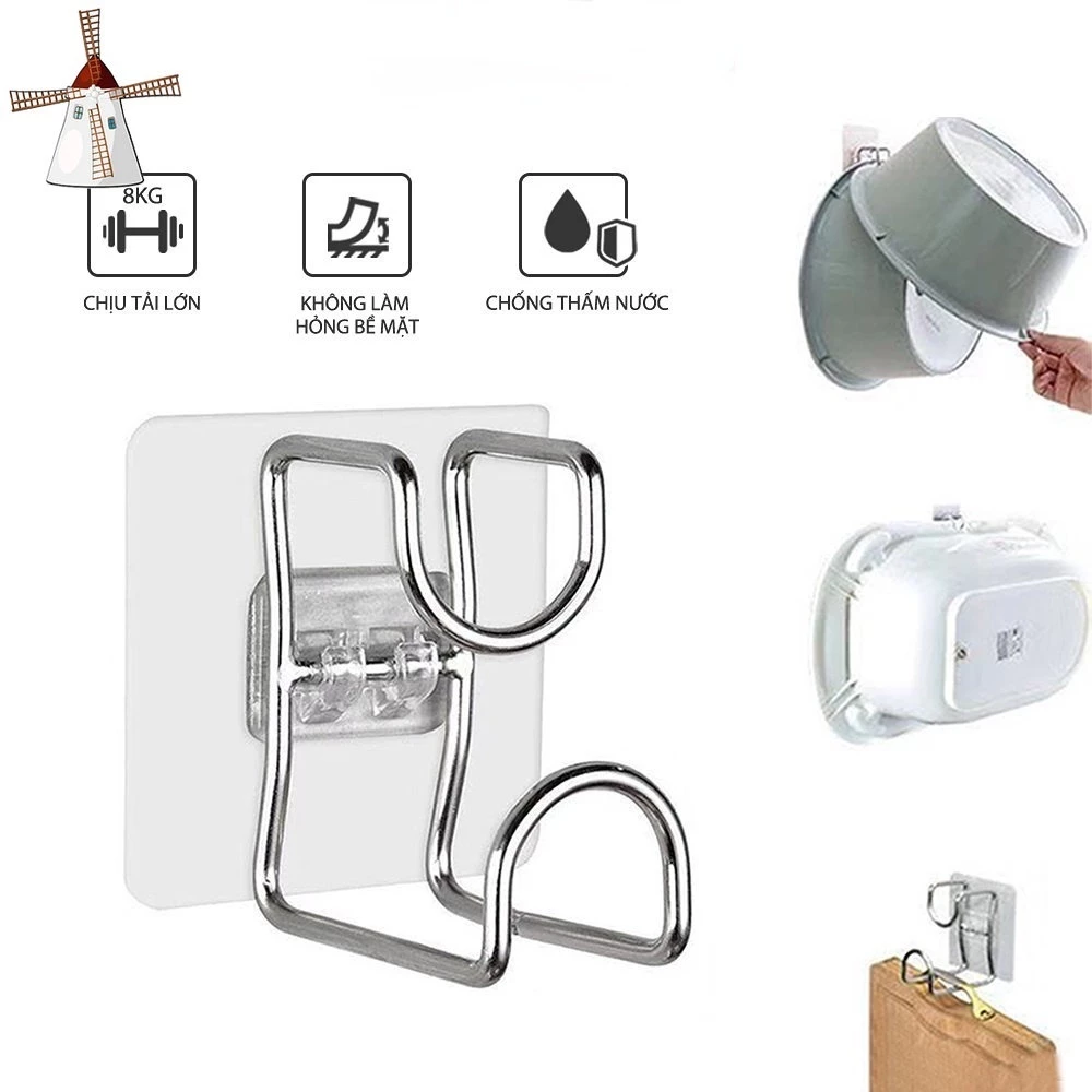Móc Dán Tường Treo Chậu, Thau , Thớt, Đồ dùng phòng tắm, Nhà bếp - Inox thép không gỉ keo dính siêu chắc