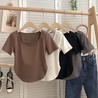 Áo Thun Croptop Cổ Vuông Vạt Bầu Nhiều Màu freesize Phong Cách Trẻ Trung Dễ Phối Nữ linhlan66888