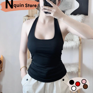 Áo croptop nữ cổ yếm, áo thun Nquin thiết kế dáng dài cổ U ôm body phong cách năng động trẻ trung cá tính