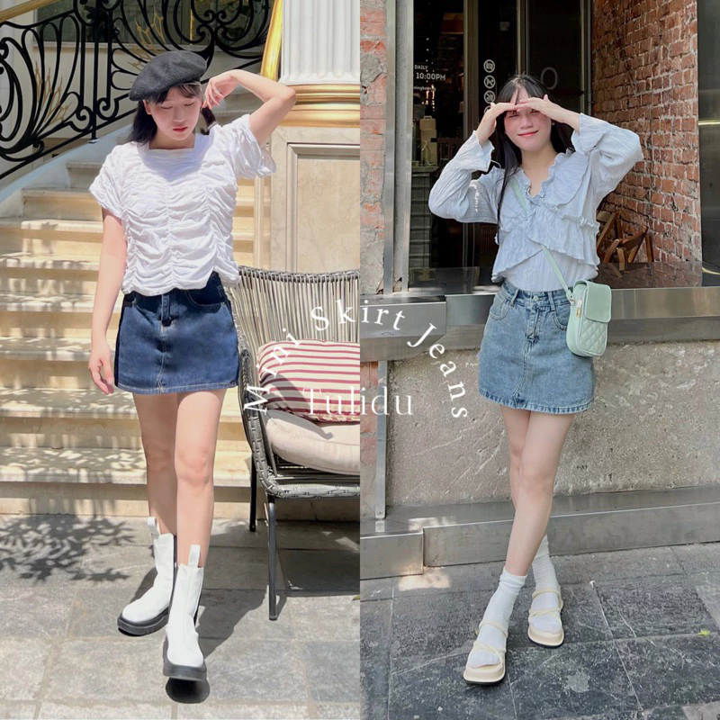 Quần Váy Jean "Mini Skirt Jeans" Tulidu Chữ A Form Nhỏ Ôm Gọn Quần Giả Váy Năng Động