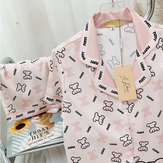 Bộ mặc nhà Pyjama cộc chất lụa Luxury họa tiết siêu dễ thương 2024