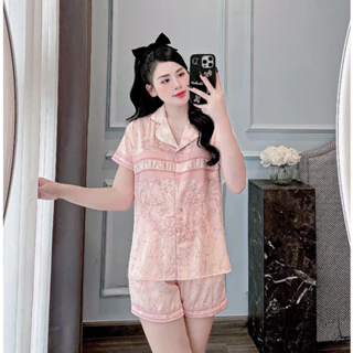 Bộ mặc nhà Pyjama cộc chất lụa Luxury họa tiết 2024