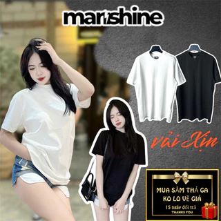 Áo thun trắng đen trơn nam nữ BASIC trùm mông Cotton 100% dày dặn cổ tròn bo chun dày dặn Manshine