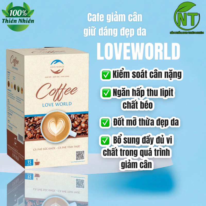 CAFE Giảm Cân Love World-Giữ Dáng Đẹp Da,Kiểm Soát Cân Nặng,Ngăn Hấp Thụ Lipit chất béo,giảm cân an toàn (1 hộp 15 gói)