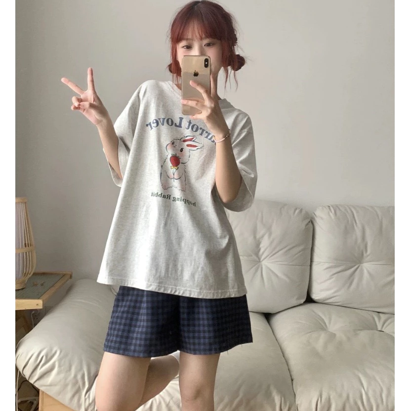[RẺ VÔ ĐỊCH] Set Đồ đùi mặc nhà mùa hè , Đồ bộ Nữ mùa hè áo ngắn tay quần đùi caro trẻ trung -  quần đũi mềm mại