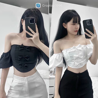 Áo croptop cúp ngực tay bồng voan nơ mềm đi biển A249