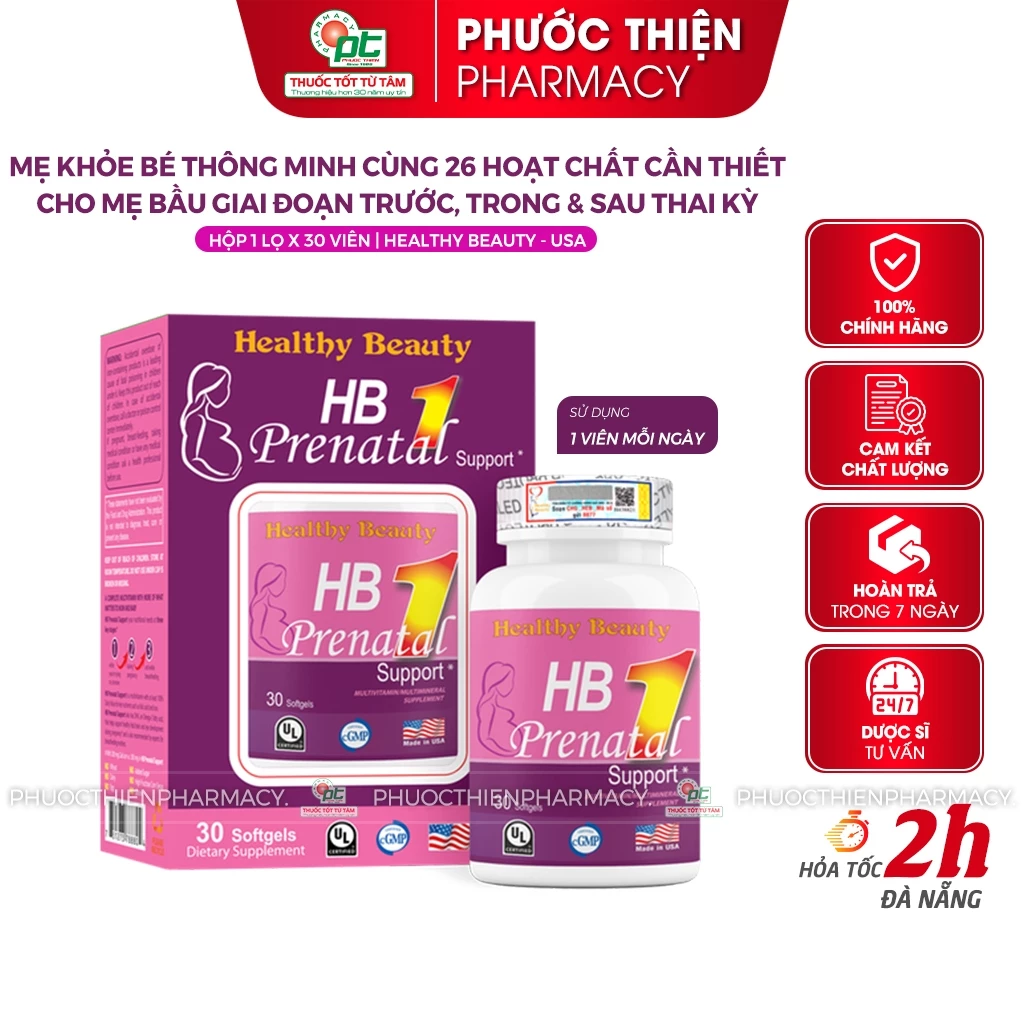 Vitamin tổng hợp DHA cho bà bầu HB Prenatal Support Healthy Beauty lọ 30 viên