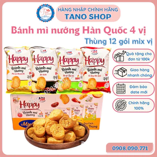 [Thùng 12 gói] Bánh mì nướng 4 vị Happy công nghệ Hàn Quốc | Ăn vặt ngon rẻ Tano