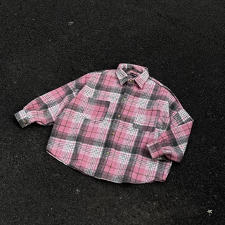 Áo sơ mi tay dài caro flannel from rộng thêu họa tiết doris dành cho nam nữ