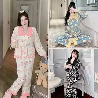 Bộ ngủ nữ pijama lụa Mango cổ bèo xin xắn đáng yêu Freesize 40-58kg