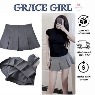 Chân váy xếp li tennis cạp cao bản to 3 màu basic đen trắng xám thời trang Grace Girl