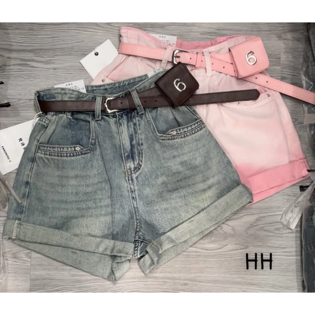 [Follow shop nhận mã 10k]  Quần short ngắn jean denim bò loang màu kèm đai HiNa QCCC QCL1 QS0113 #