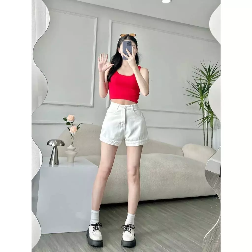 Quần short đùi cạp cao ,quần short jean gập gấu chất jean mềm cá tính phong cách Hàn quốc