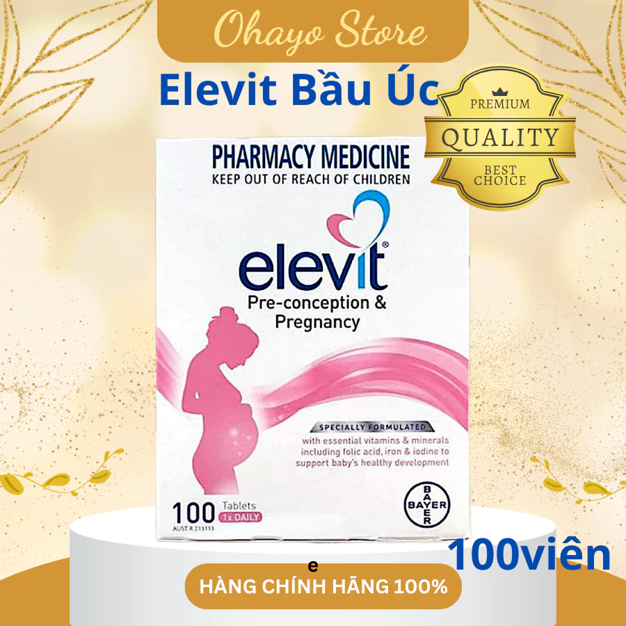 Viên uống  Vitamin Tổng Hợp cho bà Bầu Elevit  100 viên của Úc  mẫu mới date mới, giúp mẹ bầu khỏe