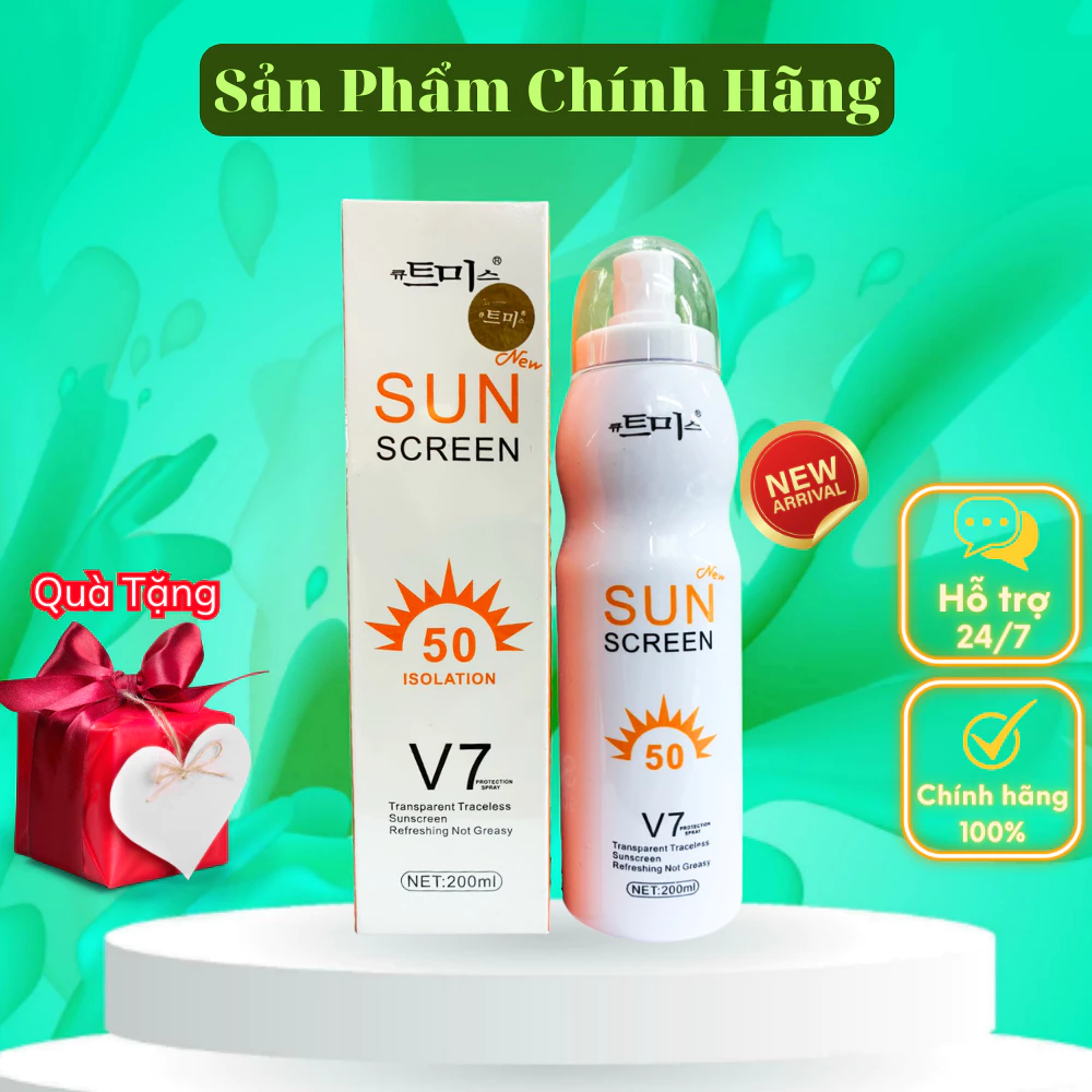 Xịt chống nắng trắng da Sun Screen V7 nâng tone chống nước không bết dính SPF50 - HNP