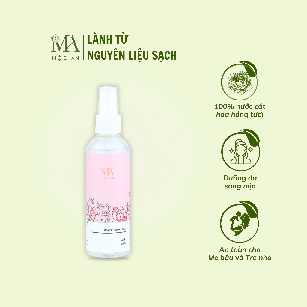 Toner Mộc An Hoa Hồng Hydrosol Cân Bằng Da, Giúp Kiềm Dầu, Giảm Mụn, Se Mịn Chân Lông 100ml