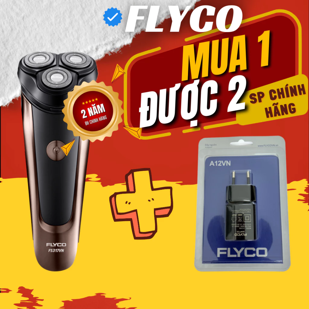 [Ship Hỏa Tốc] Máy Cạo Râu Flyco FS317VN 3 Lưỡi Kép Thân Máy Kháng Nước Sạc Nhanh 1 Giờ - Chính Hãng