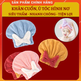 Khăn Cuốn Khô Tóc  - Mũ Chùm Khô Đầu – Khăn Ủ Tóc Hình Nơ Đáng Yêu, Chất Liệu Cotton Dày Dặn Siêu Thấm Hút