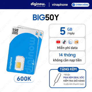 Sim 4G Vinaphone BIG50Y - 5GB/ngày - Miễn phí data YouTube, TikTok, Zalo, MyTV tốc độ cao