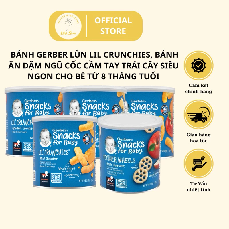 [Date 2025]Bánh lùn Gerber Snacks for Baby Lil' Crunchies, Bánh Ăn Dặm Ngũ Cốc Cầm Tay Trái Cây Dinh Dưỡng Cho Bé Từ 8M+