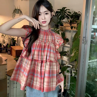 Áo Baby Doll Mùa Hè Caro Tay Cánh Tiên xinh xắn