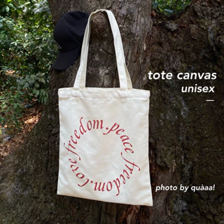 Túi Tote Canvas Unisex Phù Hợp Cho Nam & Nữ Day Dặn Đeo Vai trắng đỏ đựng vừa giấy A4 chữ tròn đơn giản đi học đi chơi