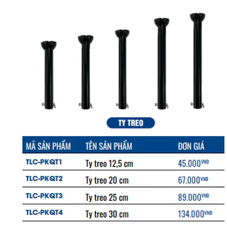 Ty treo quạt trần TLC kích thước 12.5cm 20cm 25m 30cm màu trắng hoặc đen