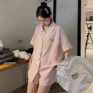 Bộ Ngủ Pijama Con Gấu, Set Ngủ Nữ Mặc Nhà Hoạ Tiết Caro Siêu Xinh Rộng Rãi