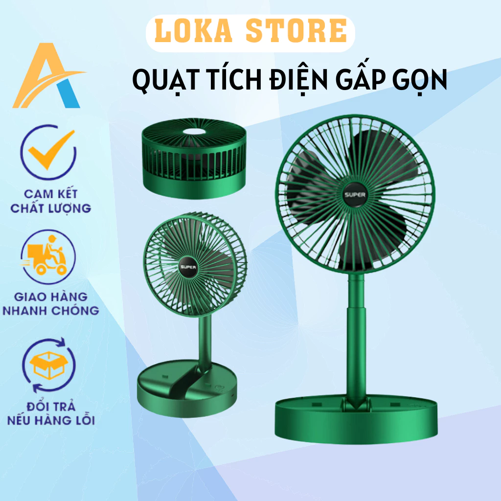 Quạt Tích Điện Để Bàn Mini Gấp Gọn Kéo dài 3 Tốc Độ Gió Xoay 360 Độ Cổng Sạc Usb Tiện Dụng Pin Lớn 1200mAh