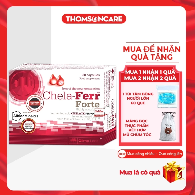 Chela Ferr Forte - bổ sung sắt cho bà bầu - bổ máu từ sắt hữu cơ, Acid Folic - Viên sắt Chelaferr nhập khẩu