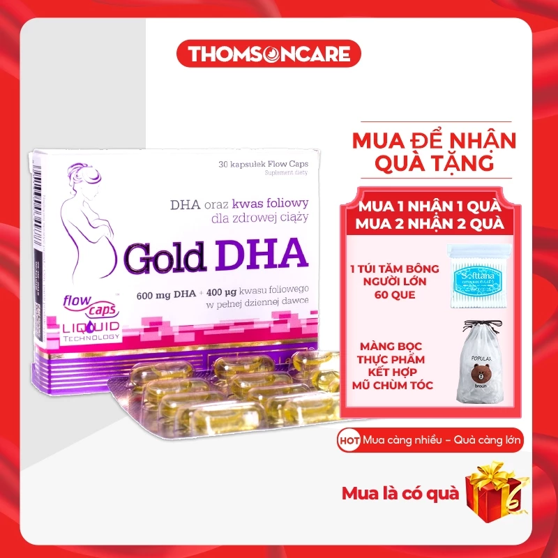 Chela Gold DHA - Bổ sung Axit Folic và DHA từ dầu cá cho bà bầu - giúp não bộ thai nhi phát triển tốt - Hộp 30 viên