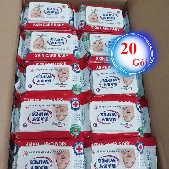 [ Hoả Tốc ] 20 Gói Khăn Ướt Baby Wipes Cho Bé Không Mùi 80G