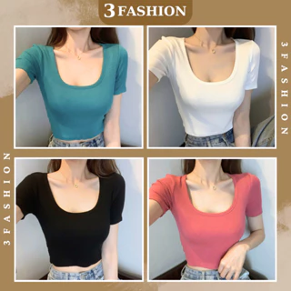 Áo croptop cổ vuông tay ngắn trơn vải cotton poly đẹp mềm mát thiết kế ôm body 3Fashion - A45