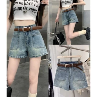 Quần short ngố bò jean nữ cạp cao, sooc jeans nữ ống rộng lưng cao dáng basic