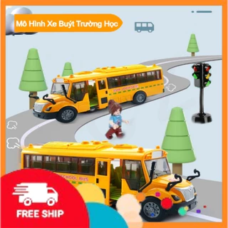 Đồ chơi xe bus trường học cho bé, mô hình đồ chơi trẻ em xe buýt, có đèn và âm thanh, đồ chơi bé trai.