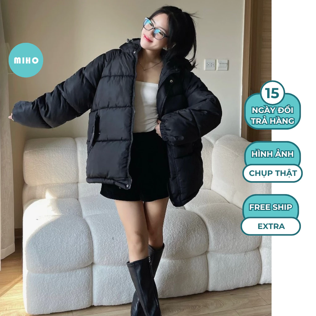 Áo Khoác Phao To, Áo Phao Béo Trần Bông Form Dáng Rộng Oversize có mũ Hàn Quốc Siêu Ấm Miho House