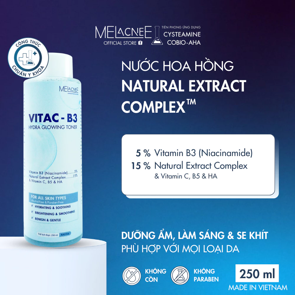 Nước hoa hồng dưỡng sáng, cấp ẩm- làm dịu và se khít lỗ chân lông MELacneE VitaC-B3 Hydra Glowing Toner