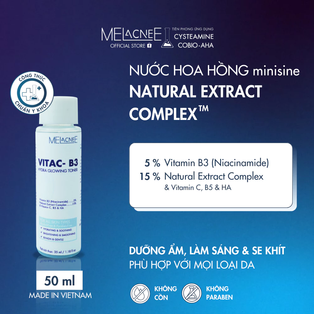 Minisize Toner dưỡng ẩm, làm sáng hỗ trợ se khít lỗ chân lông MELacneE VitaC-B3 Hydra Glowing Toner