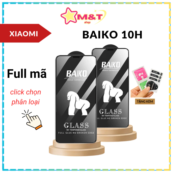 Cường lực Baiko Xiaomi Redmi 13c 12 12c 10 10c 9 9A 9C 9T Note 13 12 12s 11 11s 10 10s 9 8 Pro K20 K30 K40 Poco X3 X4