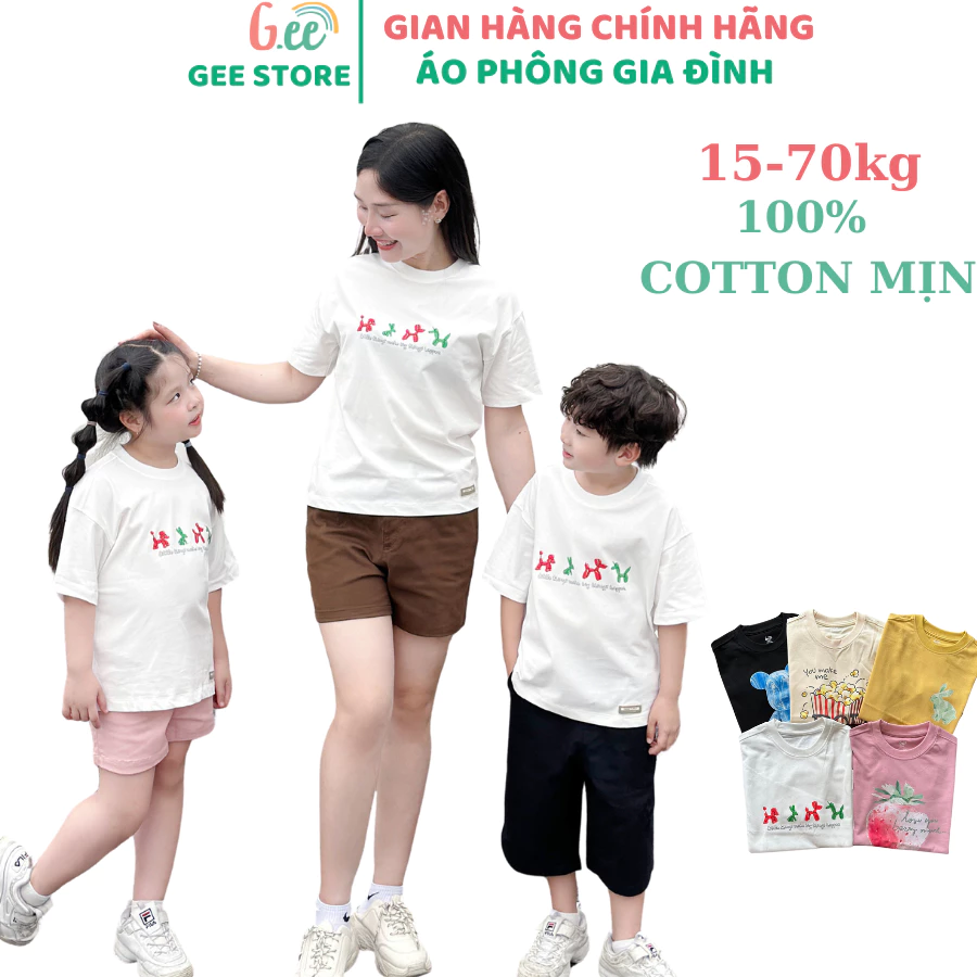 Áo phông, áo thun gia đình chất liệu 100% cotton dáng đẹp mềm mát từ 10-70kg