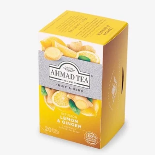 Trà Thảo Mộc Túi Lọc Ahmad Lemon & Ginger Revitalise - Trà Ahmad Chanh & Gừng Hộp Giấy Bao Thiếc 40g