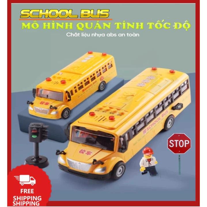 Mô Hình Xe Buýt Trường Học Bằng Hợp Kim Cho Bé Trai - Đồ Chơi Xe School Bus Mở Cửa, Có Đèn, Âm Thanh