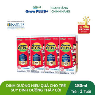 (sale sale 6/24 hoặc 7/24) Sữa Bột Pha sẵn GrowPLUS+ Ít đường 180ml trên 1 tuổi lốc 4 hộp- có ship hỏa tốc HCM